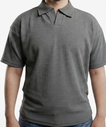OVELO Textured Knit Polo – Charcoal Gray